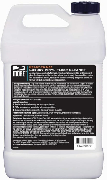 MORE Luxury Vinyl Floor Cleaner for Vinyl Plank Flooring - Ready to Use, Daily Cleaning Formula for Tile, Vinyl Surfaces [Gallon / 128oz]