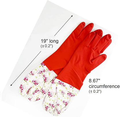 Myungjin Fleece-lined, Long Cuff, Reusable Waterproof Household Dishwashing Non-Slip Cleaning Rubber Gloves (1)