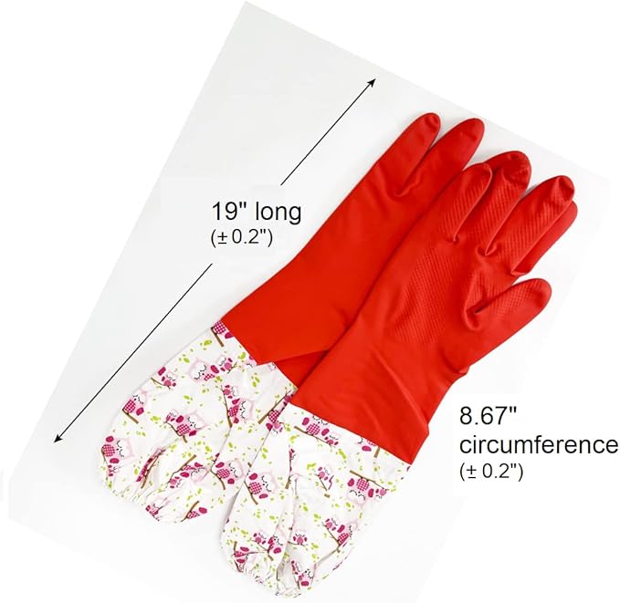 Myungjin Fleece-Lined, Flock Lining, Insulated Long Cuff, Reusable Waterproof Household Kitchen Dishwashing Non-Slip Cleaning Latex Rubber Gloves (2 Pairs)