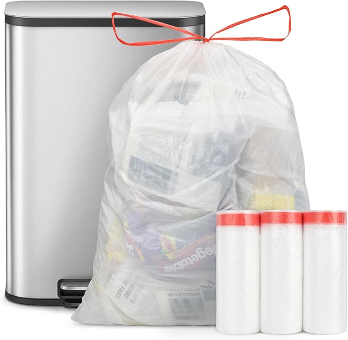21 Gallon Kitchen Trash Bags with Drawstring Fit 20-21 Gal, Large Garbage Bags - 28" x 33.5" (Clear White), Heavy Duty Plastic Trash Liners for Kitchen Lawn Yard Office Commercial (105 Count)