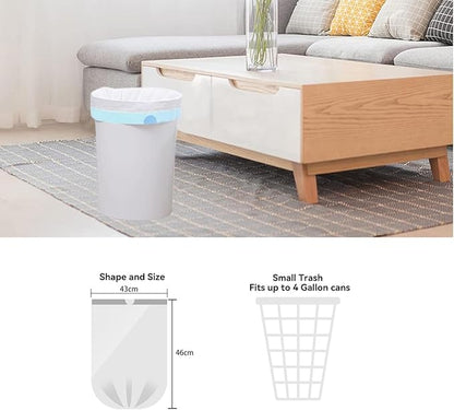 WAIKAS 4 Gallon Trash Bags Drawstring, 4 Gal Small Garbage Bags for Home & Office (Pack of 73), 43x46cm, 4.6g/pcs, Unscented, White