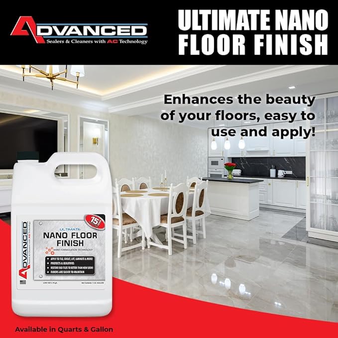 ADVANCED ULTIMATE NANO FLOOR FINISH with NANO FORMULATION TECHNOLOGY - Ceramic & Porcelain Tile, Vinyl, LVT, Hardwood and Laminate Flooring Sealer and Rejuvenator (Quart)