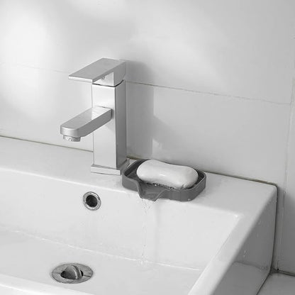 MicoYang Silicone Bathroom Soap Dishes with Drain Spout-Bathroom and Kitchen Sink Organizer,Sponge Holder,Dish Soap Tray,Perfect for Dispenser,Scrubber,Bottle,Cup on Sink or Counter-Grey 4.9"×3.2"