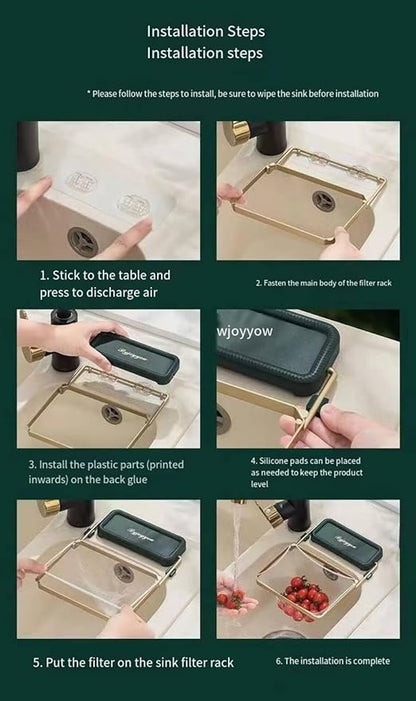 RV kitchen folding filter | Kitchen sink filter basket | 100 disposable filter bags | Food waste disposal device (white)