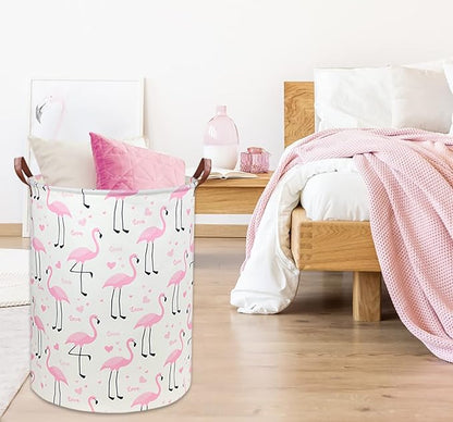 Flamingo Pink Laundry Hamper Baby Girl Laundry Basket Kids Toy Storage Bins Nursery Hamper for Girls Room Decor Bedroom Bathroom Gift Basket(Love Flamingo)