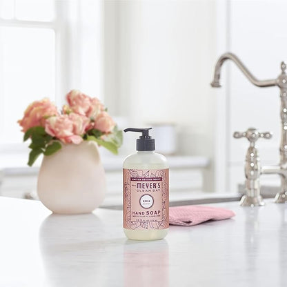 Mrs. MEYER'S Rose Scent Kitchen Basics Set, Dish Soap, Hand Soap, Multi-Surface Everyday Cleaner 3 ct.