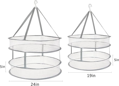 AUTODECO 2 Pack 2-Tier Folding Mesh Clothes Hanging Dryer, Sweater Drying Rack, Large Laundry Drying Rack, Lay fold Flat Dry Hanger, Mesh Clothes Hanging Dryer - M(2Tier)+L(2Tier)