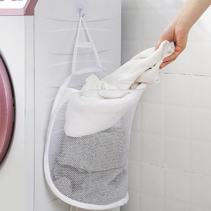 Foldable Storage Laundry Basket Organizer Dirty Clothes Mesh Bag Wall-Mounted Bathroom Clothes Hanging Baskets Bucket