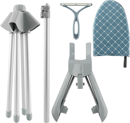 Clothes Steamer Stand Hanger Set, Height Adjustable Handheld Garment Steamer Rack with Ironing Gloves and Hair Remover ﻿for Easy Steaming and Storage, Birthday Gift for Mom Wife(Color:Grey)