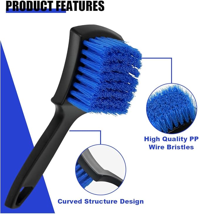 8.3×2.5 Inch Carpet Cleaning Brush, Scrub Brush for Floor Mats, Car Wheel Hub Cleaning Brush for Car Interior and Home, Car Wash Brush Automotive Tire Brush with Soft Bristle Short Handle
