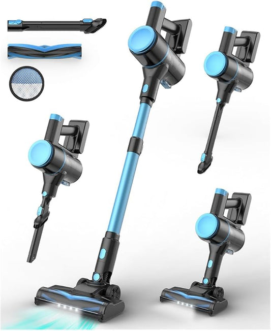 UML0 N8 Cordless Vacuum Cleaner,Lightweight Stick Vacuum with Powerful Suction,2200mAh Battery,40 Mins Runtime, Self-Standing,Rechargeable Vacuum Cleaners for Home Hardwood Floor Pet Hair (Azure)