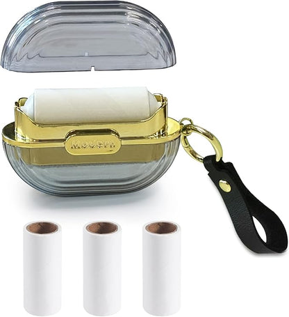 Double-Sided Travel Portable Lint Roller with Hand Strap, Reusable Mini Extra Sticky Dog Cat Pet Hair Remover, Luxury Lint Remover for Clothes Bag Dust Fuzz Fur with 4 Refills, Grey