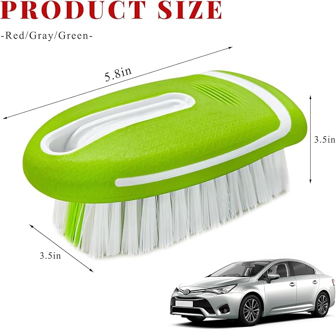 Carpet and Upholstery Cleaning Brush, Stiff Bristle Detailing Scrubber for Car Interior & Home, Portable Ergonomic Scrub Brushes for Floor Mat Carpet Leather Seat Couch (Green)