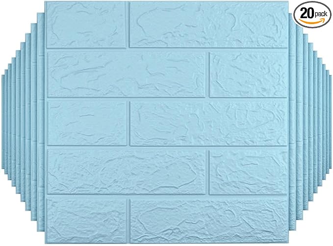 20 PCS Blue 3D Wall Panels, 29 sq.feet Coverage, Printable Wallpaper Sticker with Self-Adhesive Waterproof Brick PE Foam Wall Panels Peel and Stick for Interior Wall Decor, Home Decoration