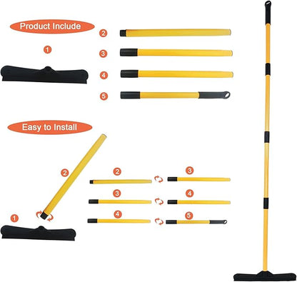Push Broom,Pet Hair Removal Broom with Squeegee,Soft Silicone Bristle Broom with Long Handle,Non Scratch Carpet Sweeper Brush for Cat Dog Hair Hardwood(Orange) Extra Long for Tall People