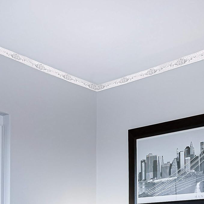 NeatiEase Flexible Molding Trim Wall Trim Self Adhesive, 16.4 Feet Peel and Stick Mirror Frame Border, Waterproof Bathroom Decor, Home Decor (Silver)