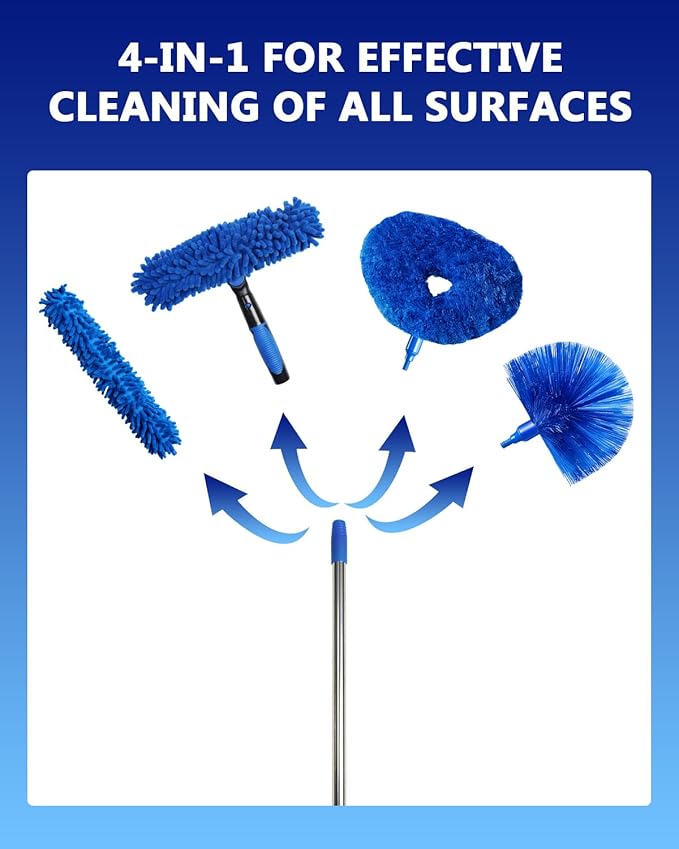 Ceiling Fan Duster Cleaning Kit with 75 Inch Extension Pole, Long Handle Microfiber & Chenille Dusters for High Ceiling Fan Blades, Blinds, Walls, Window Glass Cleaner, Cleaning Tools Set
