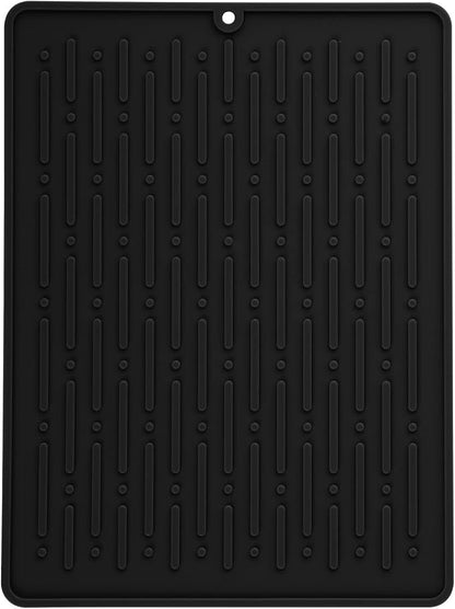 GeeRic Dish Drying Mats, Heat-resistant Silicone Mat for Kitchen Counter, Non-Slip Dish Dry Mat Dishwasher Safe Small, Black