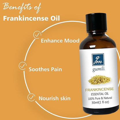 GM Gumili Frankincense and Myrrh Essential Oil Combo Set (2 Pack), 100% Pure Undiluted Essential Oils for Aromatherapy, Massage, Meditation & Skincare