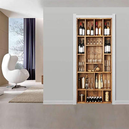 3D Door Wallpaper Self-Adhesive Sticker - Wine Cabinet Film Poster Premium PVC Waterproof Wall for Bedroom Living Room Decoration 80 x 200 cm