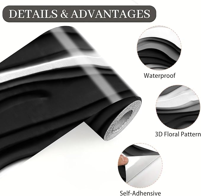 Black and White Wave Wallpaper Border 196x4 Inch Peel and Stick Wall Border Self Adhesive Modern Wall Trim Borders Removable for Kitchen Bathroom Bedroom Living Room Home Decor