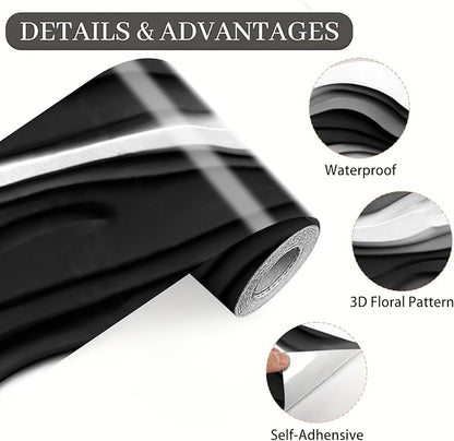 Black and White Wave Wallpaper Border 196x4 Inch Peel and Stick Wall Border Self Adhesive Modern Wall Trim Borders Removable for Kitchen Bathroom Bedroom Living Room Home Decor