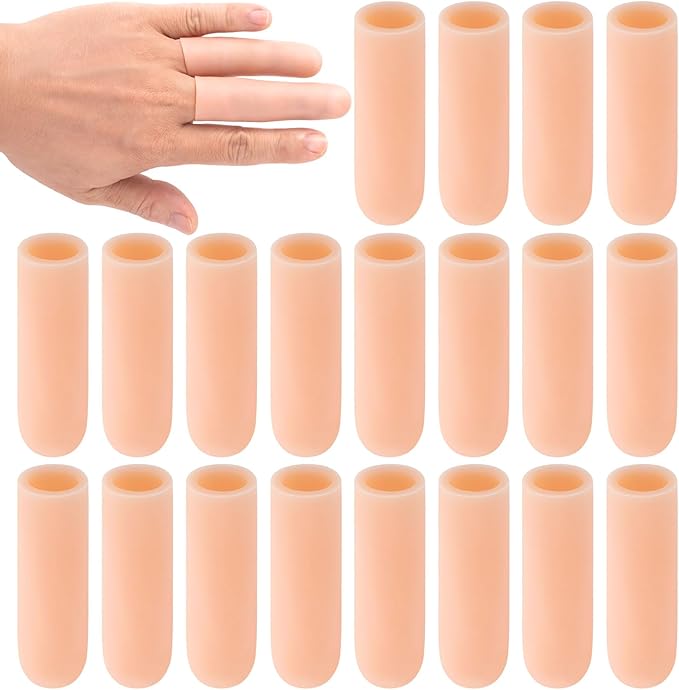 PAGOW 20 Pcs Gel Finger Support Protector Caps Gloves, Silicone Fingertips for Hands Cracking, Large Gel Finger Cots/Covers, Eczema Skin, Trigger Finger Arthritis Pain Relief