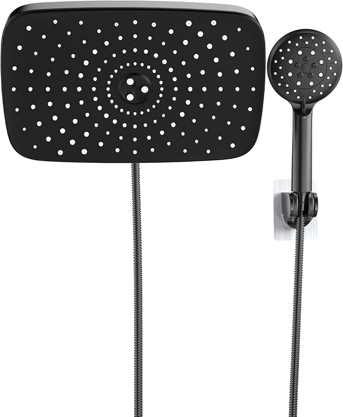 Veken 11.8'' Rain Shower Head with Handheld, High Pressure Rainfall Showerhead Combo with 5 Handheld Water Spray Modes for Bathroom Accessories, Home Decor, Detachable Dual Shower Heads, Matte Black