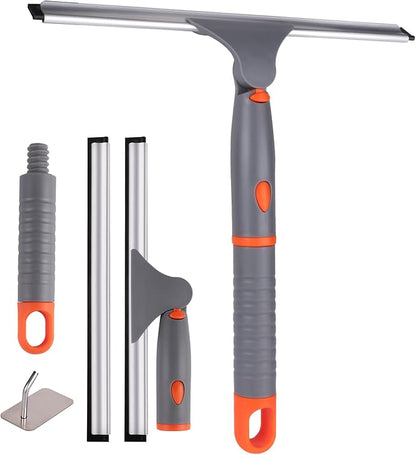 All Purpose 12 inch Shower Squeegee with 2pcs Rubber Wiper Blade BITOPE Window Squeegee Soft Safe to Clean Shower Door Bathroom Car Windshield Glass Mirrors