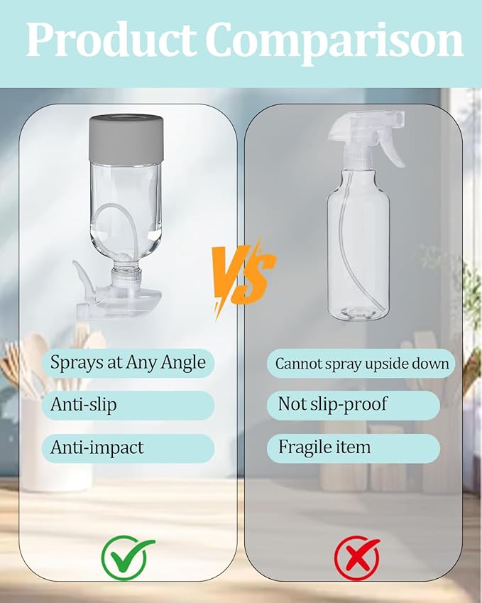 2 Pack 360° Glass Spray Bottles with Silicone Sleeve, 16 oz Empty Refillable Containers with Adjustable Spray Nozzles, Spray Bottles for Hair, Cleaning Solutions and Plants Grey