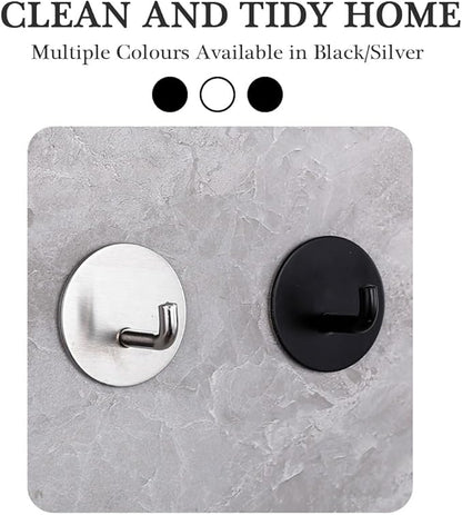 8 Pack Adhesive Towel Hooks for Bathroom, Stick on Hooks Bathroom Kitchen for Walls No Damage, Sticky Hook for Hanging Coat Robe, Black