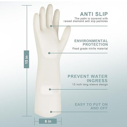 2 Pairs, 15 Inches, Nitrile Cleaning Gloves, Kitchen Dishwashing Gloves, Reusable, Durable, Water-Resistant, And Hypoallergenic (Large)