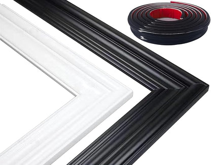 Peel and Stick Flexible Wall Molding Trim Self Adhesive Decorative Strips, DIY 3D Ceiling Trim for Home Décor on Cabinet Door Mirror Frame, 1.3 in x 10 ft Black