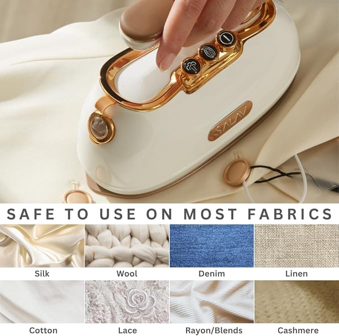 SALAV® Retro Edition Duopress Handheld Garment Steamer and Iron, Ceramic Plate, 1000 watts of Steam, Removes Wrinkles on Clothes, Vintage Style No Drip Steam, Pearl