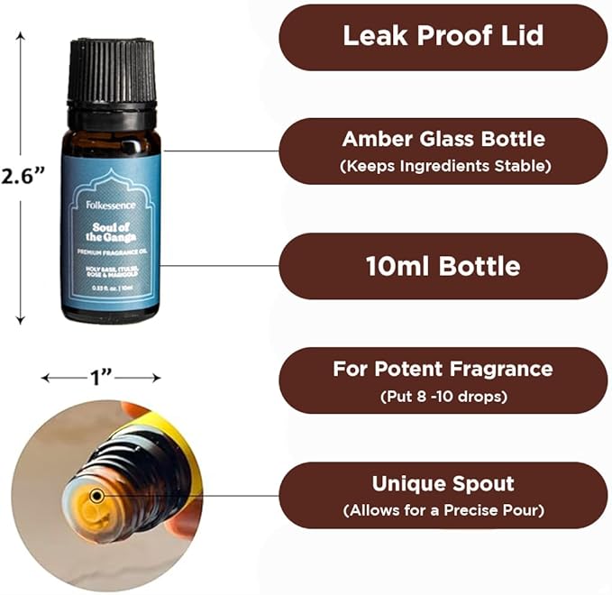 Folkulture Essence of India Essential Oils Set for Diffuser | Set of 5 Fragrance Oils for Aromatherapy | Frankincense, Jasmine, Cedarwood | Home Fragrance Gift | Gift for Her
