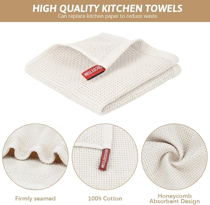 Nialnant 6 Pack Kitchen Towels, 100% Cotton Dish Cloth for Washing Dishes, Absorbent Quick Drying Dish Rags, Multipurpose Cleaning Rags-12x12 Inches
