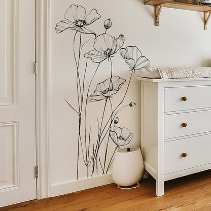 Black White Flower Wall Stickers Art Decal Decor for Bedroom Living Room Offices Home Decoration