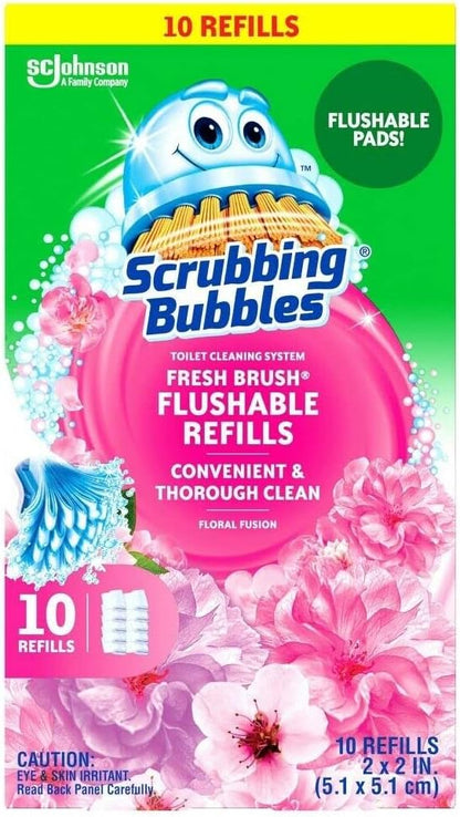 Scrubbing Bubbles Fresh Brush Flushables Refill, Toilet and Toilet Bowl Cleaner, Eliminates Odors and Limescale, Floral Fusion Scent, 10 Count (Pack of 1)