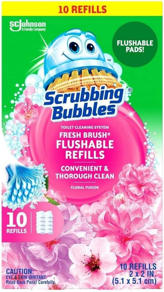 Scrubbing Bubbles Fresh Brush Flushables Refill, Toilet and Toilet Bowl Cleaner, Eliminates Odors and Limescale, Floral Fusion Scent, 10 Count (Pack of 1)