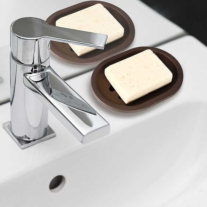 TOPSKY 4 Pcs Soap Dish for Shower, Soap Savers with Drip Tray, Plastic Double Layer Draining Soap Box for Bathroom - Bronze