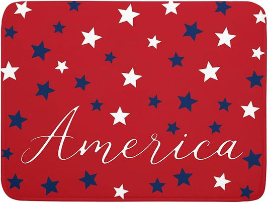 4th of July Patriotic Red Dish Drying Mat For Kitchen Counter Independence Memorial Day America Stars Microfiber Absorbent Drying Mats Reversible Kitchen Countertop Drainer Pad 18x24 Inch