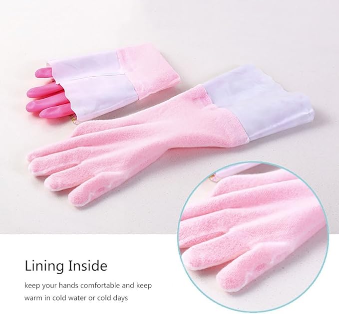 Household Gloves Latex-Free, 15" Long Cuff, Soft Lining, Adjustable Strap, Multi-Layer Protection, Flexible, Comfortable, Chemical-Resistant, Reusable for Cleaning, Dishwashing, 4 Pair Medium