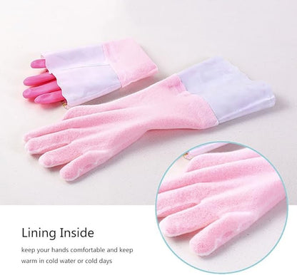 Household Gloves Latex-Free, 15" Long Cuff, Soft Lining, Adjustable Strap, Multi-Layer Protection, Flexible, Comfortable, Chemical-Resistant, Reusable for Cleaning, Dishwashing, 4 Pair Large