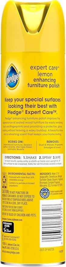Pledge Enhancing Polish Spray, Wood Furniture & Stainless Steel Polish, Remove Dust and Fingerprints, Fast Shine and Protect, Prevent Scratches & Knicks - Lemon Scent, 9.7oz, Pack of 3