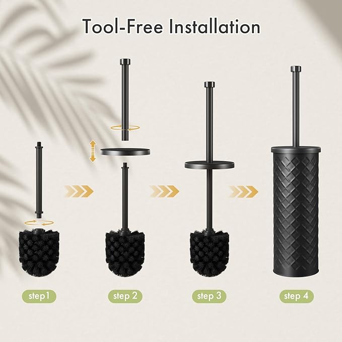Toilet Bowl Brush and Holder Set 2 Pack with 4 Extra Brush Heads | Extra Long Handle with Splash Guard Cover, Tool-Free Installation, Bathroom Space-Saving, Cleaner Sets for Apartments, RV (Black)