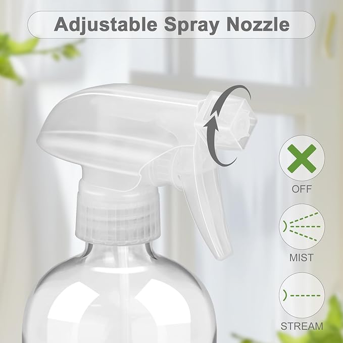 Worldgsb 2 Pack Glass Spray Bottles with Silicone Sleeve, 16 oz Empty Refillable Containers with Adjustable Spray Nozzles, Spray Bottles for Hair, Cleaning Solutions and Plants White