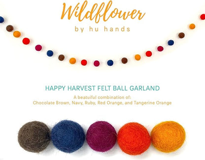 Happy Harvest Garland Wool Felt Balls - 100% Handmade Pom Poms - (50) Pure New Zealand Wool Felt Balls - DIY Pompoms - Approximately 1" Size - Drawstring Muslin Bag