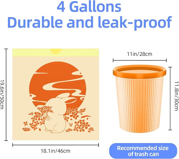 32 Count 4 Gallon Kitchen Trash Bags Drawstring，Small Plastic Garbage Bags scented Thick for Bathroom,Kitchen,Office,Car,3-4 Gal mini Trash Bags For Small Can,yellow(Thickened)