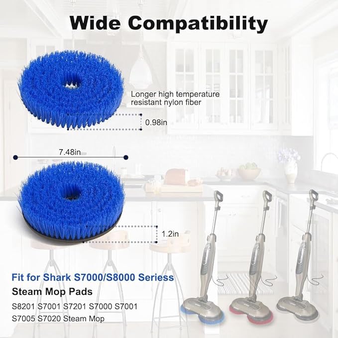 Upgraded Steam and Scrub Mop Replacement Pads for Shark S8002BRN S8201 S8001 S7000 S7001 S7020 S7005 with Scratch-free Brush Heads & Replacement Pads|Deep Clean Hard Floors of Kitchen & Bathroom