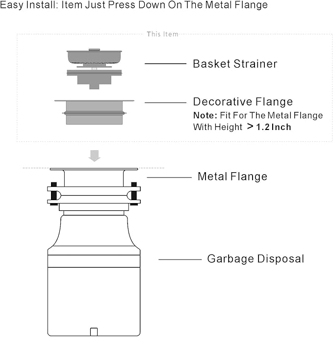 GZILA Garbage Disposal Strainer and Stopper with Decorative Disposal Flange in Black, Fit 3.5 Inch Standard Drain Hole